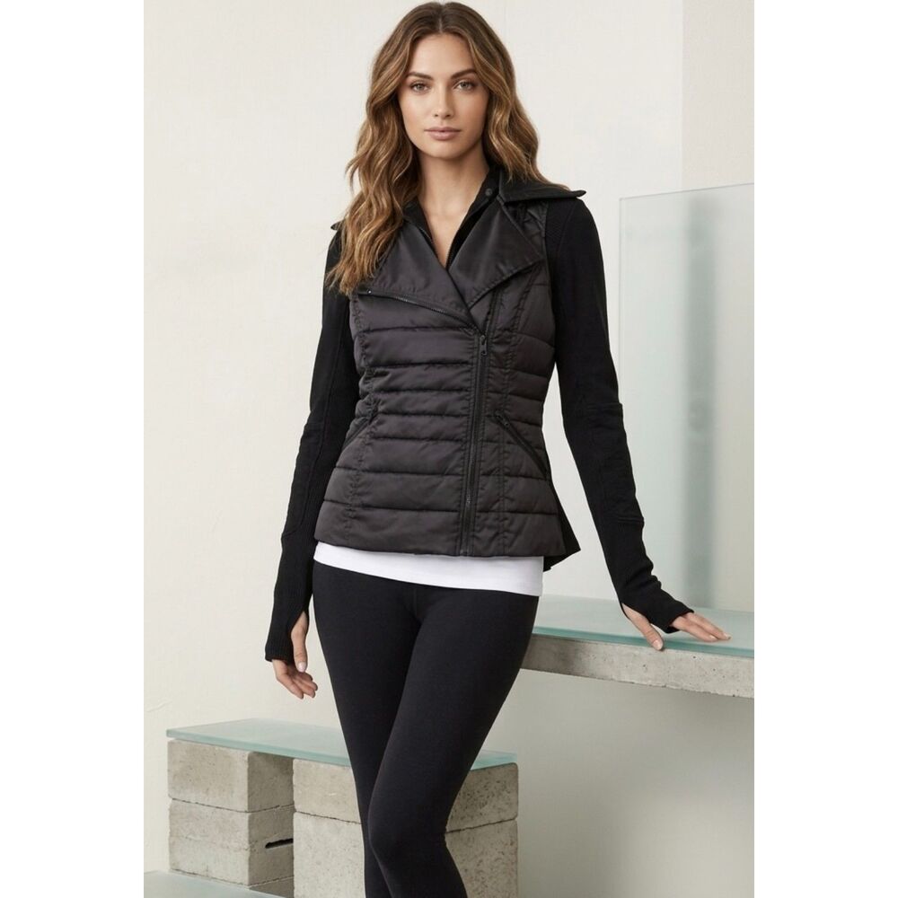 Blanc Noir 3-in-1 Packable Moto Jacket in Black Satin and Black Size Small